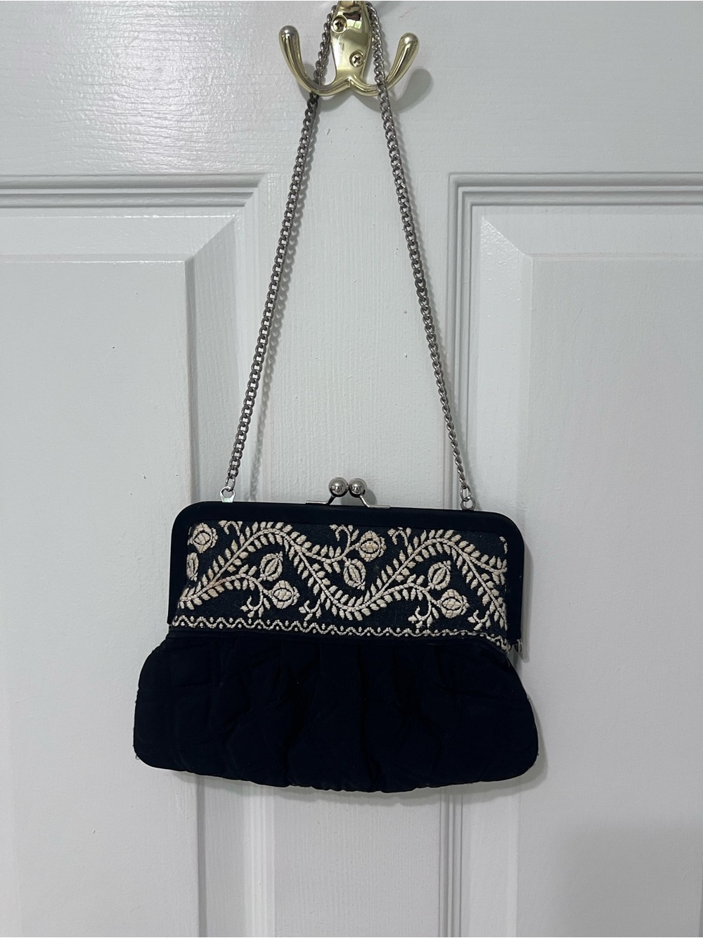 Vera Bradley Black Clutch with Cream Floral Embroidery